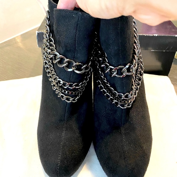 Black, micro suede, gunmetal ankle booties. - Picture 3 of 6